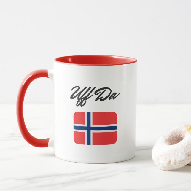 Caneca Bandeira Norueguesa Uff Da (Com Donut)
