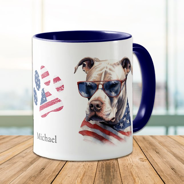 Caneca Bandeira Pitbull, Patriótica EUA (Criador carregado)