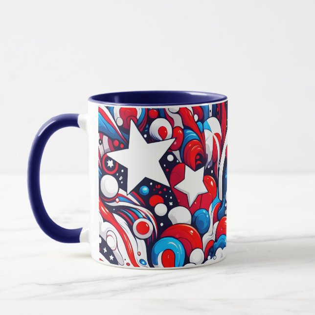 Caneca Bandeira Vermelha Patriótica e Abstrato Azul (Esquerda)