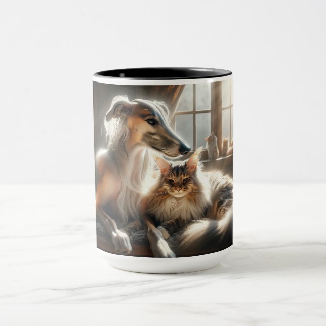 Caneca banho de sol de cão e de gato juntos. (Centro)