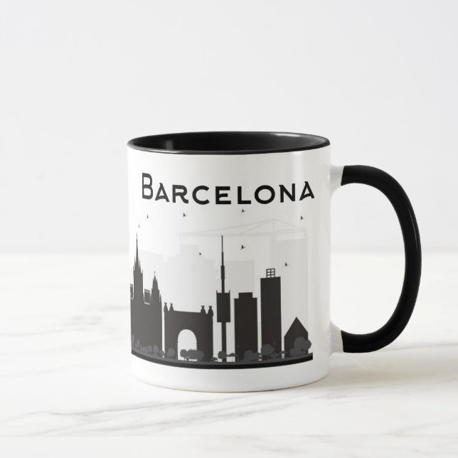 Caneca Barcelona, espanha skyline preta & branca de | da (Direita)