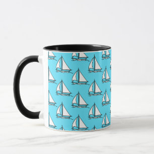 Caneca Barcos De Navegação No Padrão Do Mar Azul
