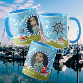 Caneca Barcos Divertidos Foto Verde Azul