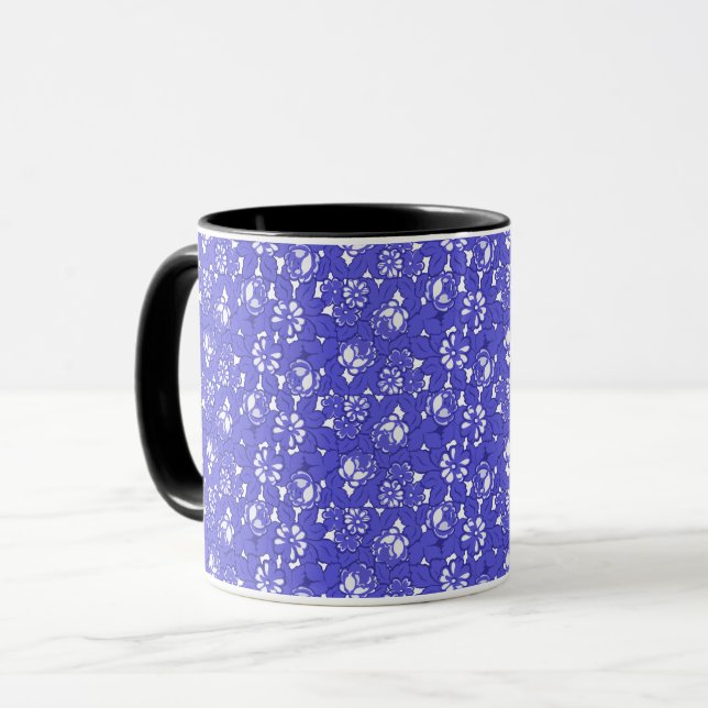 Caneca Baroque wallpaper - blue Flower Pattern (Frente Esquerda)