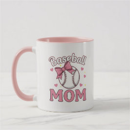 Caneca Baseball Mom Cute Pink Bow Design