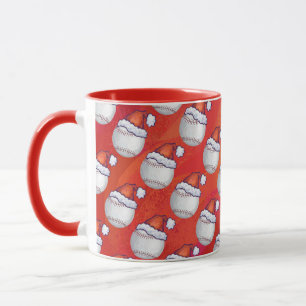 Caneca Basebol com o chapéu do papai noel no vermelho
