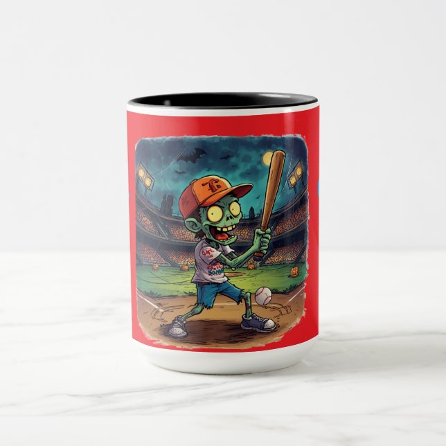 Caneca Basebol de Halloween, Zumbi,Cérebros Sobre as Base (Centro)