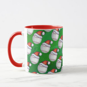 Caneca Basebol em Santa Hat Patterno em Verde