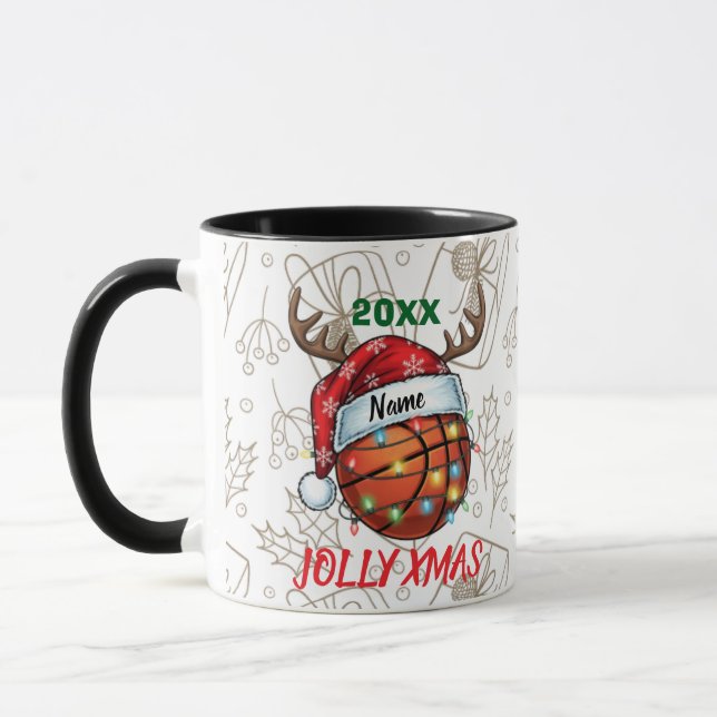 Caneca Basquete de Chapéu de Papai Noel Rena Natal Divers (Esquerda)