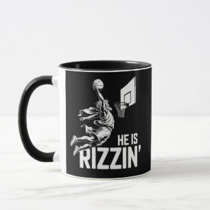 Caneca Basquete Jesus Ele Está Rizzin' Engraçado Cristão