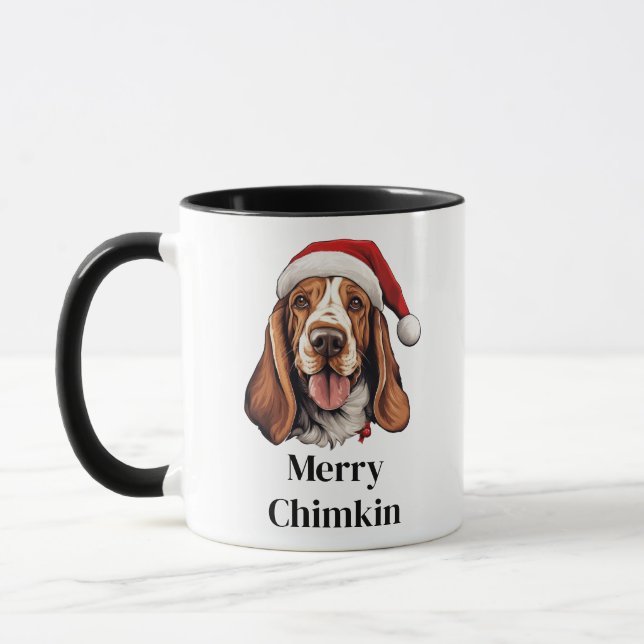 Caneca Basset Hound Cachorro Chapéu de Papai Noel Natal (Esquerda)