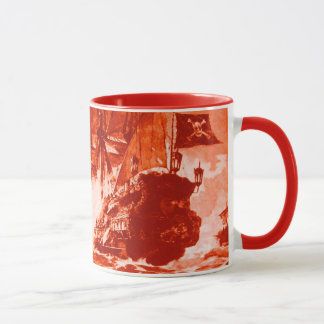 CANECA BATALHA DE NAVIO PIRATA EM VERMELHO 