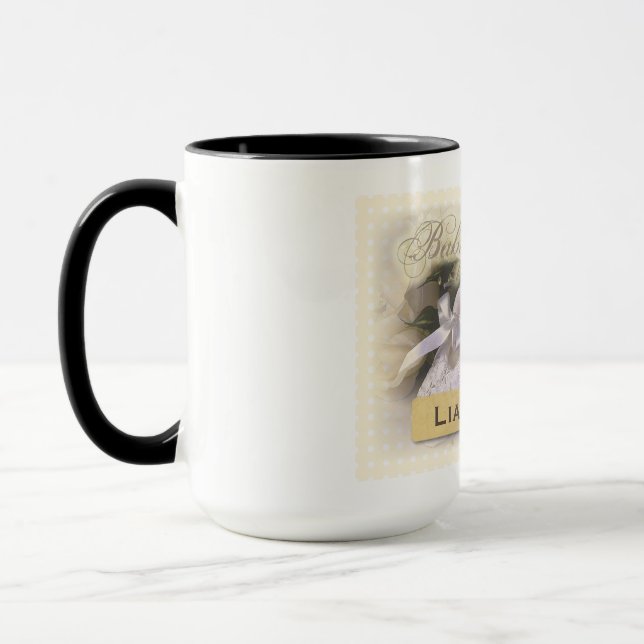 Caneca Batismo de Bebê Neutro, Nome Personalizável, Liam (Esquerda)