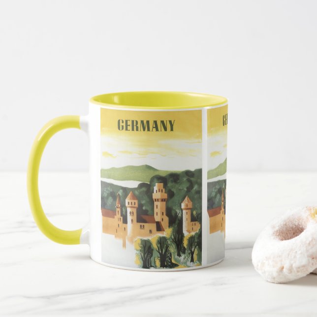 Caneca Baviera, Alemanha, Arte de Viagens vintage do Cast (Com Donut)