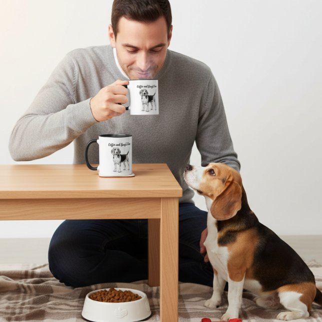 Caneca Beagle Preto em Branco e Café Personalize (Criador carregado)