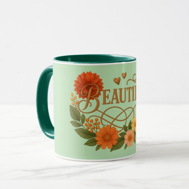 Caneca Beautiful Floral Coffee Mug Elegant Gold & Orange (Frente Esquerda)