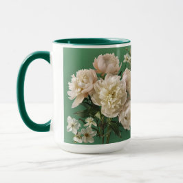 Caneca Beautiful White & Pink Peonies Name Monogram