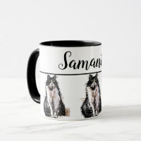 Bebê Black White Tuxedo cat Gatos Whimitart Mug