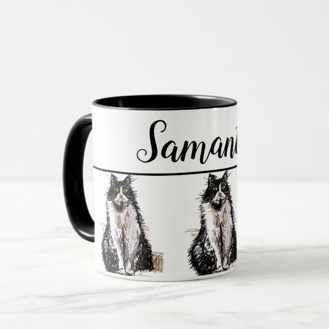 Caneca Bebê Black White Tuxedo cat Gatos Whimitart Mug (Frente Esquerda)