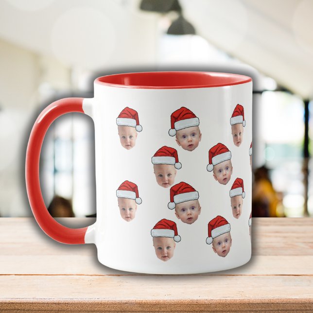 Caneca Bebê bonito personalizado Face 2 Fotos Santa Hat (Criador carregado)