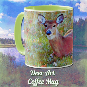 Caneca Bebê Deer Fawn Descansando na Taça de Mata de Arte
