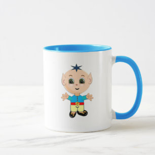Caneca Bebê elfo fofo desenho animado em azul e amarelo