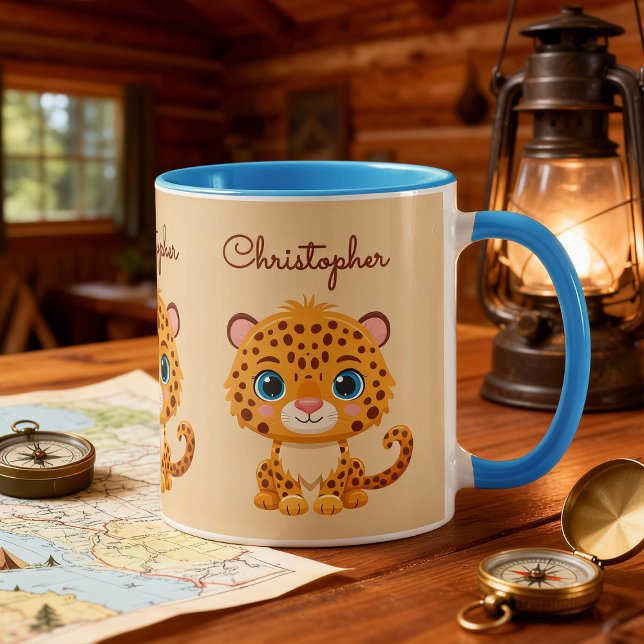 Caneca Bebê Fofa Leopardo Safari Animal Crianças (Criador carregado)