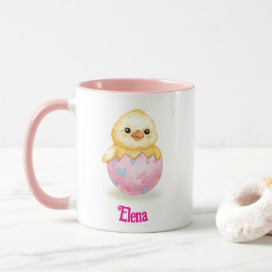 Caneca Bebê Frango Fofo Água-Marinha Páscoa Nome Personal