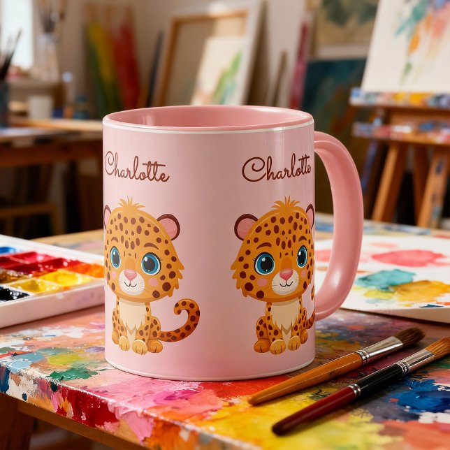 Caneca Bebê Leopardo Fofo Animais de Safari Crianças (Criador carregado)