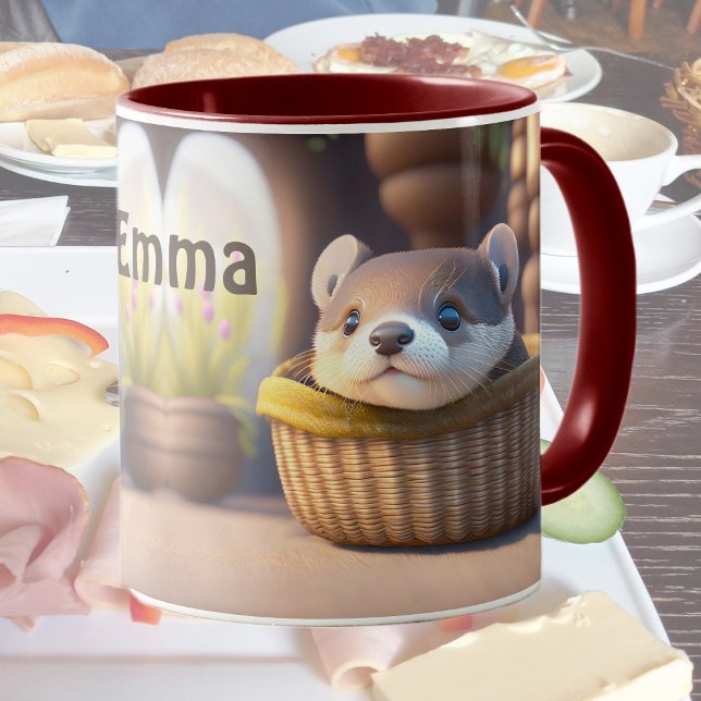 Caneca Bebê-lontra giro numa cesta - personalizável (Criador carregado)
