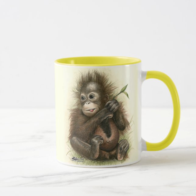 Caneca Bebê Orangotango Com Folhas (Direita)