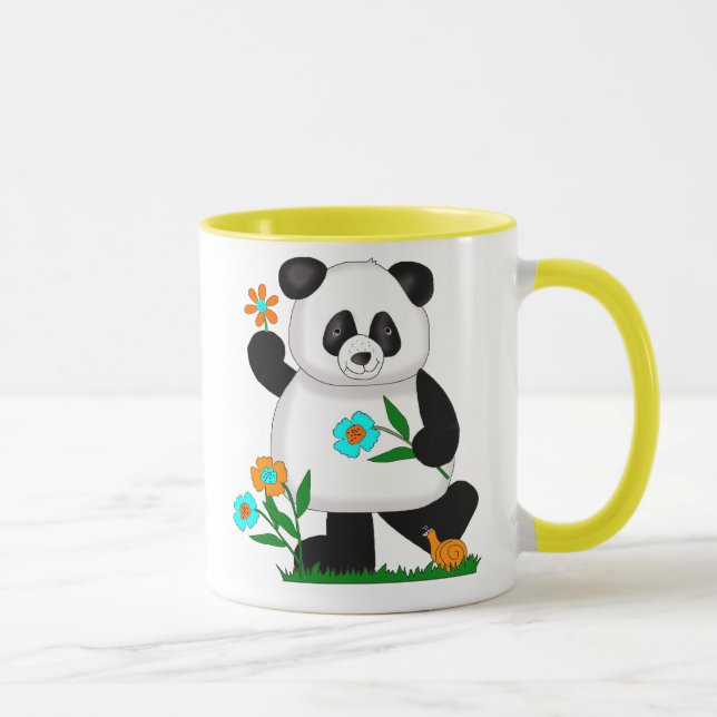 Caneca Bebê Panda Crianças Com Flores 2 (Direita)