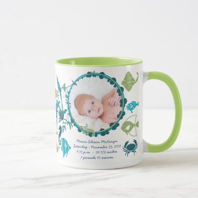 Caneca Bebê Rapaz Foto Mug Baby Stats Pássaros Bonitos (Direita)