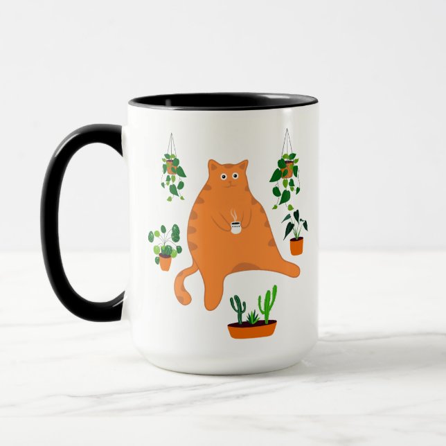 Caneca Bebendo De Gato Engraçado Mata De Café, Gato Com P (Esquerda)