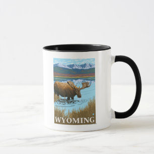 Caneca Bebendo dos alces no lago - Wyoming