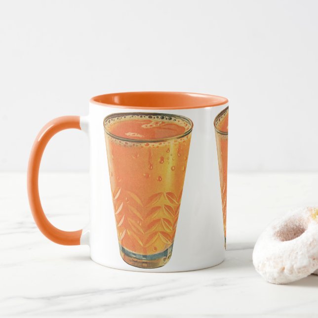 Caneca Bebidas Vintage, Vidro de Sumo Laranja (Com Donut)
