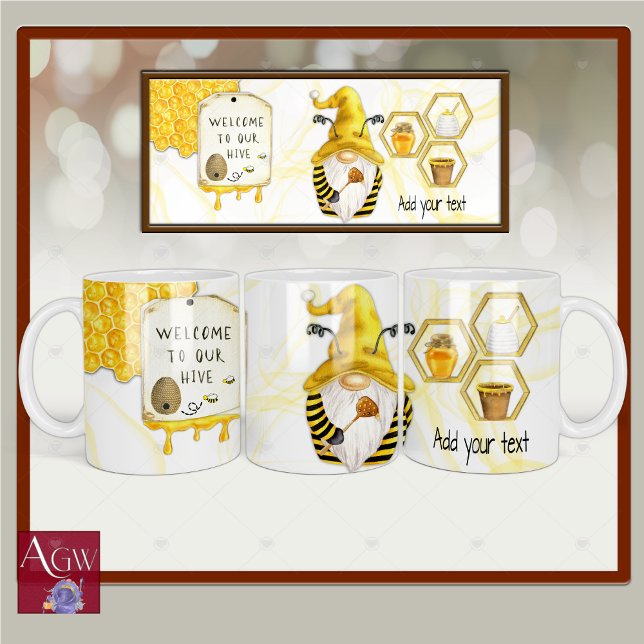 Caneca Bee Hive Gnomo Honey Comb Bem-vindo (Bee Hive, Bee Keeper, Bee Gnome, Welcome to our Hive, )