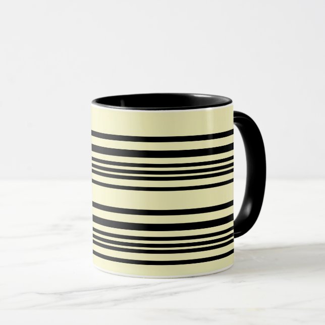 Caneca Beige & Black Striped Mug — Calm, Chic, Timeless (Frente Esquerda)