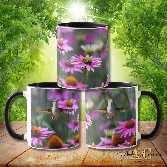 Caneca Beija-flor-de-garganta-rubia "em Coneflowers" (Criador carregado)
