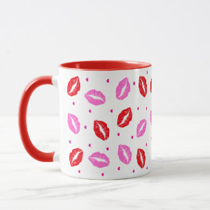 Caneca Beijo, Lábios Rosa e Vermelho, Cama Cerâmica Cardí