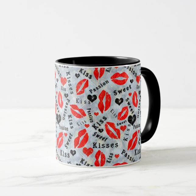 Caneca Beijo, lábios vermelhos. (Frente Esquerda)