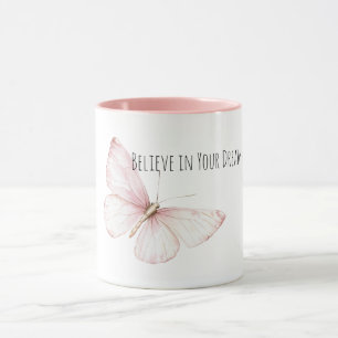 Caneca Bela Borboleta Rosa Acredite em Sonhos