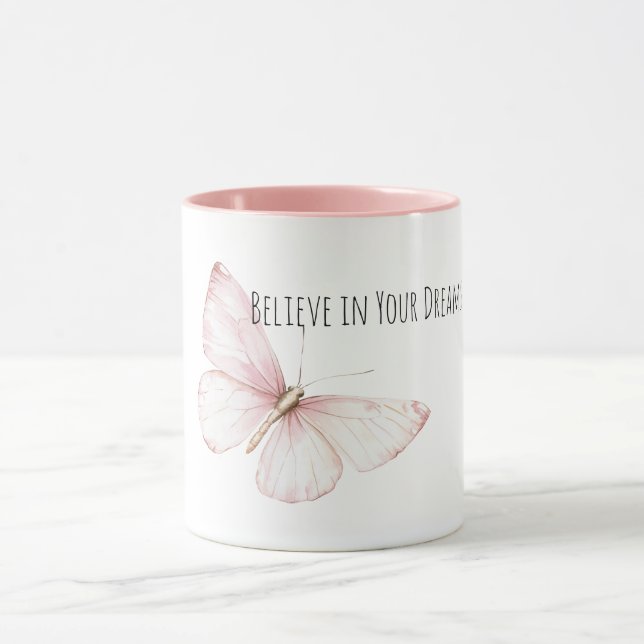 Caneca Bela Borboleta Rosa Acredite em Sonhos (Centro)