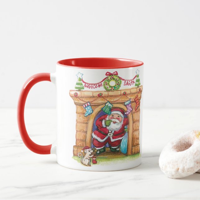 Caneca Bela Cartoon Jolly Papai Noel Abaixo Chaminé (Com Donut)
