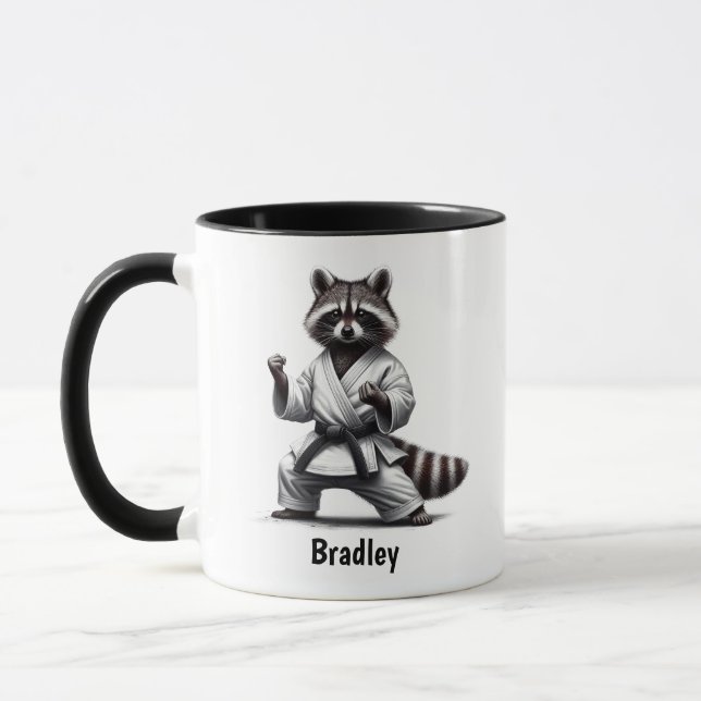 Caneca Bela diversão animal, Humor Raccoon Artes Marciais (Esquerda)