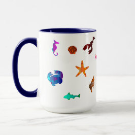 Caneca bela e colorida vida marinha Combo Mug, 15 oz