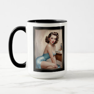 Caneca Bela Menina Elegante Em Cabelo Azul Satin