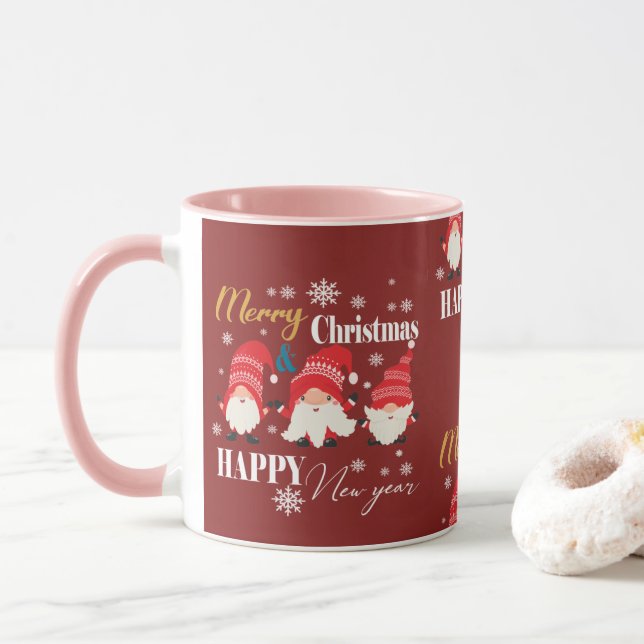Caneca Belas anãs vermelhas e bonitas de Natal   (Com Donut)