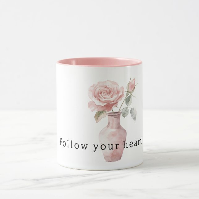 Caneca Belas Flores de Rosa Cor-de-Rosa em Vaso (Centro)