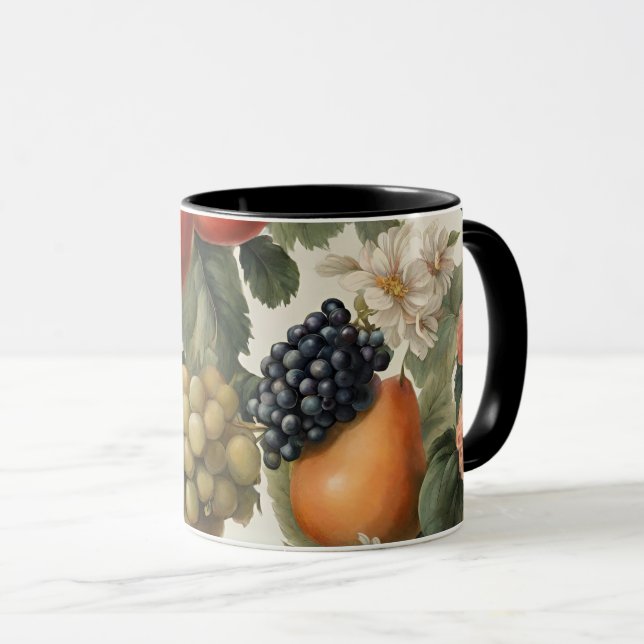 Caneca Belas Frutas e Flores no Estilo Francês (Frente Esquerda)